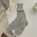 Calcetines grises con volantes de tubo medio mujer verano finos calcetines bonitos estilo japonés - Talla única / Gris claro