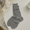 Calcetines grises con volantes para mujer estilo japonés bonito punto acanalado suave - Talla única / Gris oscuro