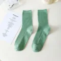 Green speckled ribbed mid-tube cotton socks, stylish casual comfy daily wear women hosiery - One Size / Green
