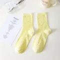 Yellow speckled crew socks, Japanese style casual cotton ribbed knit daily wear socks. - One Size / Yellow