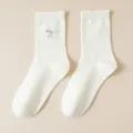 Calcetines de tubo medio blancos con lazo dulce y encaje para mujer, variante de algodón. - Talla única / Beige