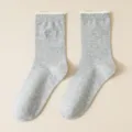 Calcetines japoneses bonitos lazo encaje media caña algodón color liso mujer casual - Talla única / Gris claro