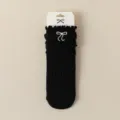 Women cotton mid-tube socks autumn winter ballet style embroidered bow sweet long socks - Black