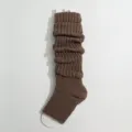 Brown knit stirrup leg warmers, cozy winter thick long stack socks for women and girls. - One Size / Coffee
