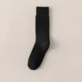 Black thickened loop socks, winter warm fleece-lined calf high cotton socks for women. - One Size / Black