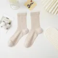 Sheer wave hollow ballet style women mid-calf socks, breathable chic spring summer knit socks - One Size / Khaki