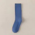 Cozy thick thermal winter crew socks for women, soft solid blue knit warm cotton socks. - One Size / Blue