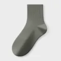 Comfortable men's cotton crew socks in solid gray, breathable and durable daily wear. - One Size / Army Green