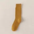 Solid mustard yellow knit calf socks for women, warm winter daily wear apparel accessory style. - One Size / Turmeric