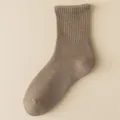 Men's thick warm winter cotton mid-calf socks solid color casual cozy crew socks for daily wear. - One Size 37-44 / Coffee
