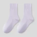 Women light purple mid-tube cotton socks, breathable and comfortable daily wear, 1 pair. - One Size / Light Purple