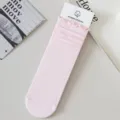 Pink ribbed ruffle mid-tube socks, summer thin breathable cotton blend daily wear hosiery. - Pink