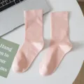Pink mesh mid-calf socks for women, breathable summer cotton hosiery, soft daily wear basic socks. - One Size Fits 36-42 / Pink