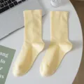 Summer light yellow mesh breathable mid-calf socks for women, soft cotton casual socks. - One Size Fits 36-42 / Yellow