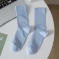 Women light blue mesh mid-calf socks, breathable thin cotton summer casual socks for daily wear. - One Size Fits 36-42 / Blue