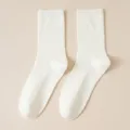 Classic white ribbed crew socks for women, soft pure cotton daily wear, cozy comfortable fit. - One Size / Cream