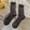 Dark grey fuzzy winter mid-calf socks cozy warm thermal knit socks for women daily use - Dark Gray