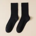 Black ribbed crew socks variant, classic solid color casual cotton socks for daily wear. - One Size / Black