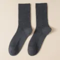 Dark grey ribbed crew socks for women, classic cotton knit winter tube socks, solid casual style. - One Size / Dark Gray