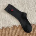 Calcetines de tubo medio de lana de otoño invierno para mujer negro chic bordado rojo moda - Talla única / Gris oscuro
