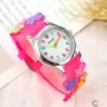 Jolie montre à quartz pour enfants avec bracelet à fleurs, montre analogique rose élégante. - Fleur