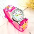 Montre à quartz mignonne pour fille avec bracelet en silicone rose et papillon 3D. - Fée des fleurs