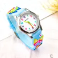 Children quartz watch cute butterfly colorful silicone strap kids casual wristwatch. - Butterfly-Blue