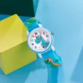 Children 3D cartoon dinosaur quartz watch with soft blue silicone strap for kids gift. - Light Blue
