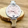 Korean style minimalist women quartz watch with pink dial and silver metal bracelet. - Silver Pink