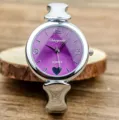 Women quartz bangle watch with purple dial, stylish silver bracelet timepiece for daily wear. - Silver Purple