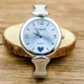 Women's Quartz Bangle Watch Silver Metal Strap Minimalist Heart Dial Casual Timepiece - Silver & Blue