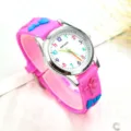 Girls cute quartz watch pink silicone strap colorful numbers 3D bow children timepiece - Butterfly - Dark Pink