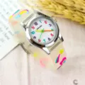 Montre à quartz colorée pour enfants avec bracelet translucide et charms mignons. - Arc-en-ciel - Transparent