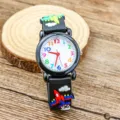 Kids cartoon quartz watch with colorful numbers and cute fighter jet strap design for boys. - Airplane / Black