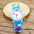 Kids cartoon quartz watch in blue with airplane strap and colorful dial numbers for boys learning. - Airplane / Light Blue