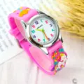 Montre quartz rose pour enfants avec bracelet silicone et cadran colore original - Poney - Rose rouge clair