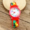 Kids cute cartoon quartz watch with colorful numbers and excavator strap for boys wear. - Excavator Style / Red
