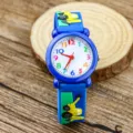 Kids blue quartz watch with colorful numbers and cute cartoon excavator strap design for boys. - Excavator Style / Dark Blue