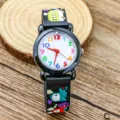 Kids cartoon quartz watch with colorful numbers and 3D excavator strap design for boys learning time. - Car Style / Black