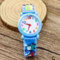 Children's cartoon car quartz watch with colorful dial and soft blue strap for boys. - Car Style / Light Blue