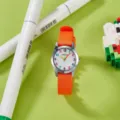 Kinder Leinen Quarz Uhr Detailansicht, bunte Zifferblatt Zahlen, bequemes Armband für Mädchen. - Orange
