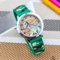 Orologio al quarzo per bambini con dinosauro e cinturino in silicone mimetico verde. - Drago marrone