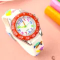 Kinder Quarzuhr Ozean Thema bunte Ziffern weisses Silikonarmband fuer Jungen und Maedchen - Rot