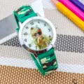 Orologio dinosauro per bambini con cinturino silicone mimetico verde quadrante bianco quarzo - Tirannosauro A
