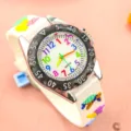 Kinder Quarzarmbanduhr mit weißem Ozean Thema Armband und buntem Zifferblatt Version. - Schwarz