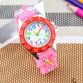Süße Cartoon Libelle Kinder Quarzuhr mit bunten Zahlen und rosa Armband für Mädchen Geschenk - Rot
