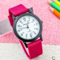 Orologio quarzo bambini silicone rosa con quadrante numeri grandi chiaro impermeabile. - Rosso bianco