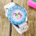 Kids cartoon unicorn quartz watch with cute white silicone strap and blue bezel for girls. - Style B - Light Blue