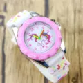 Cute children quartz watch with unicorn dial and white silicone strap for girls gift. - Style B-Pink