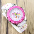 Kids cute unicorn silicone quartz watch, pink bezel and white strap children wrist watch. - Style A-Rose Red
